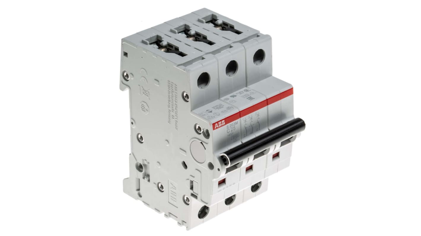 ABB C型MCB, 3极, 10 kA分断, 25A, 440VAC, S200M系列 S203M-C25