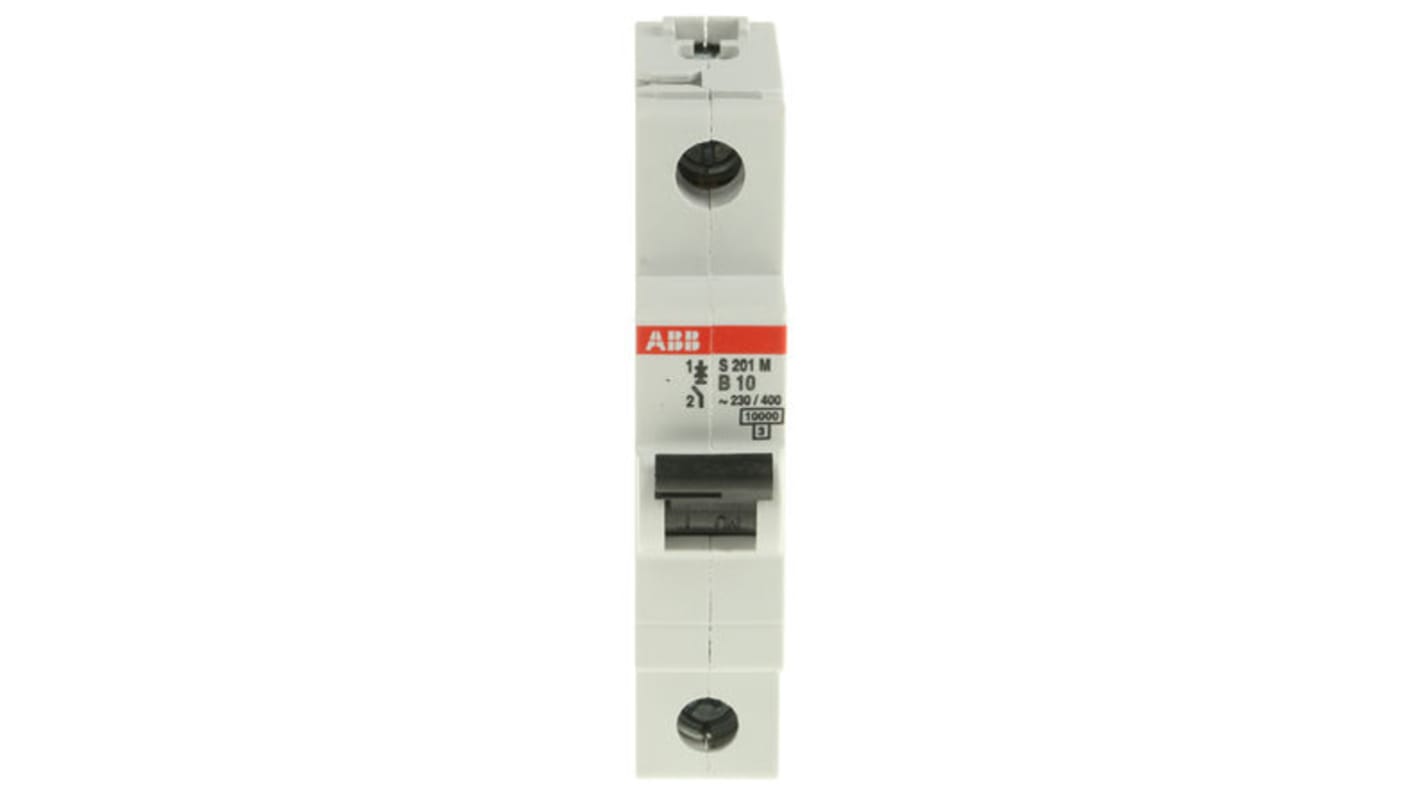 ABB B型MCB, 1极, 10 kA分断, 10A, 253VAC, 72VDC, S200M系列 S201M-B10