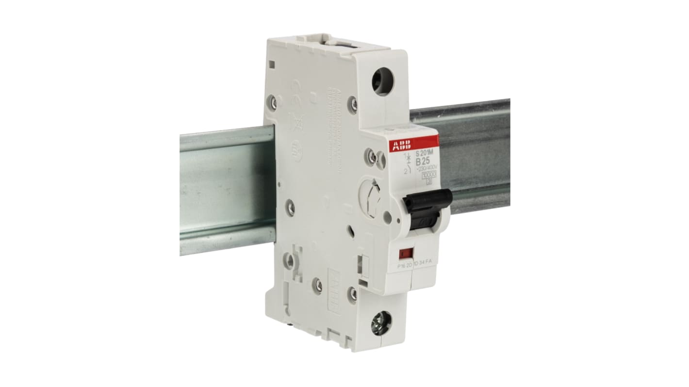 ABB System Pro M Compact S200M MCB, 1P, 25A Curve B, 253V AC, 72V DC, 10 kA Breaking Capacity