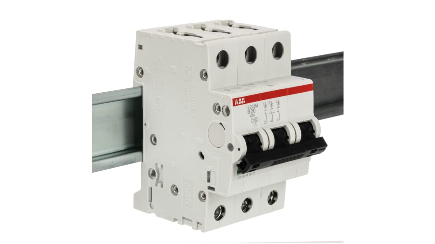 ABB System Pro M Compact S200M MCB, 3P, 20A Curve B, 440V AC, 10 kA Breaking Capacity