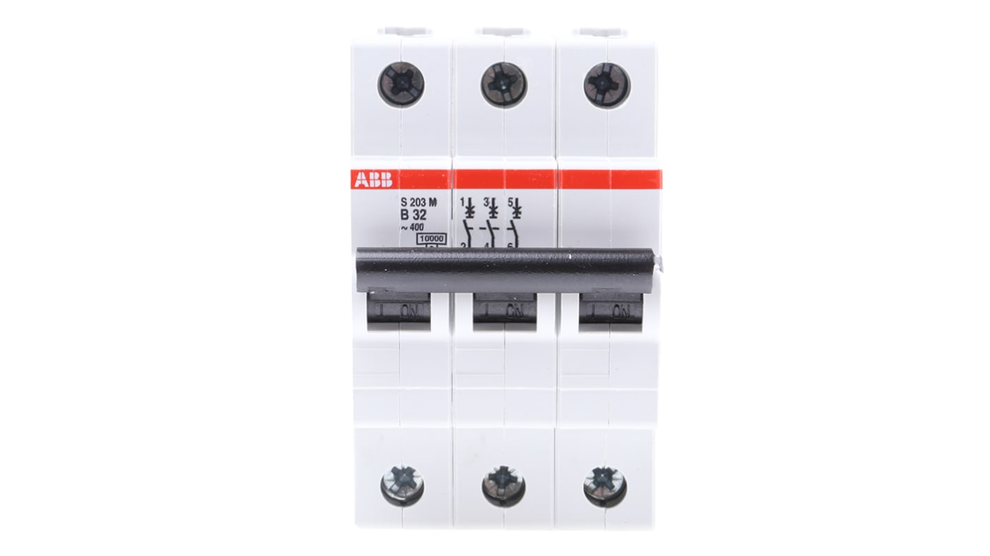 ABB B型MCB, 3极, 10 kA分断, 32A, 440VAC, S200M系列 S203M-B32