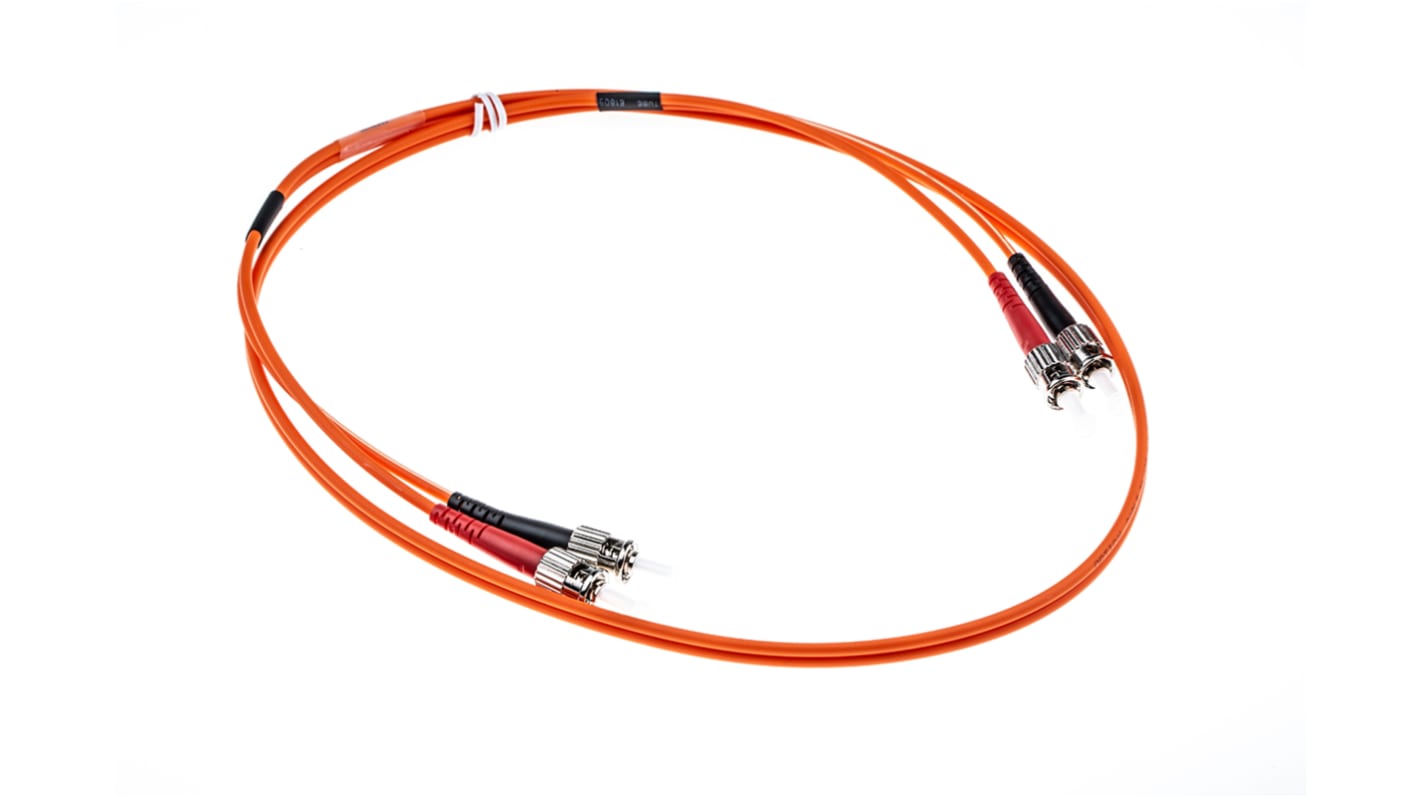 RS PRO ST to ST Duplex Multi Mode OM2 Fibre Optic Cable, 50/125μm, Orange, 1m