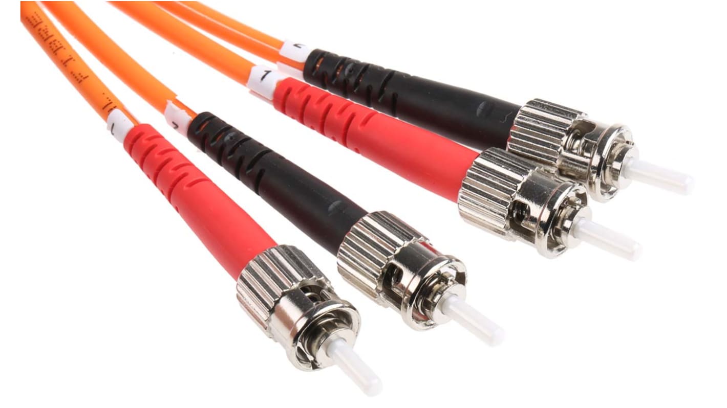 RS PRO ST to ST Duplex Multi Mode OM2 Fibre Optic Cable, 50/125μm, Orange, 5m