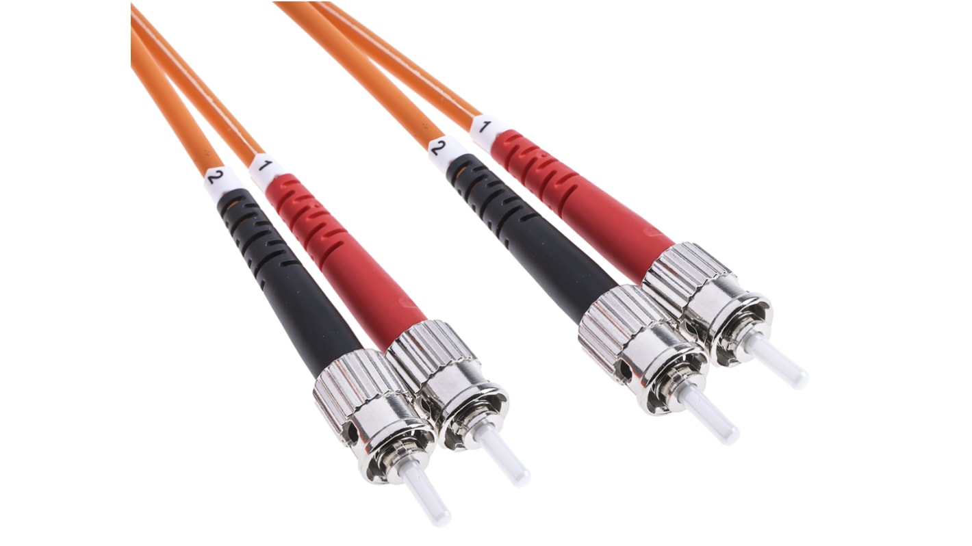 RS PRO ST to ST Duplex Multi Mode OM1 Fibre Optic Cable, 62.5/125μm, Orange, 2m