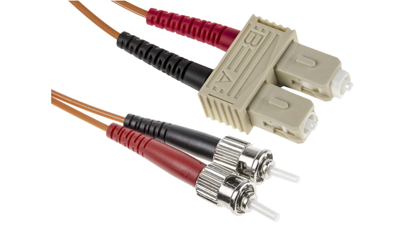 RS PRO ST to SC Duplex Multi Mode OM1 Fibre Optic Cable, 62.5/125μm, Orange, 5m