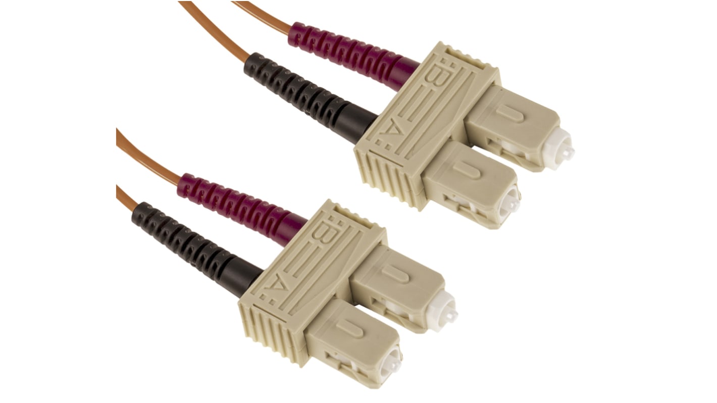 RS PRO SC to SC Duplex Multi Mode OM1 Fibre Optic Cable, 62.5/125μm, Orange, 2m