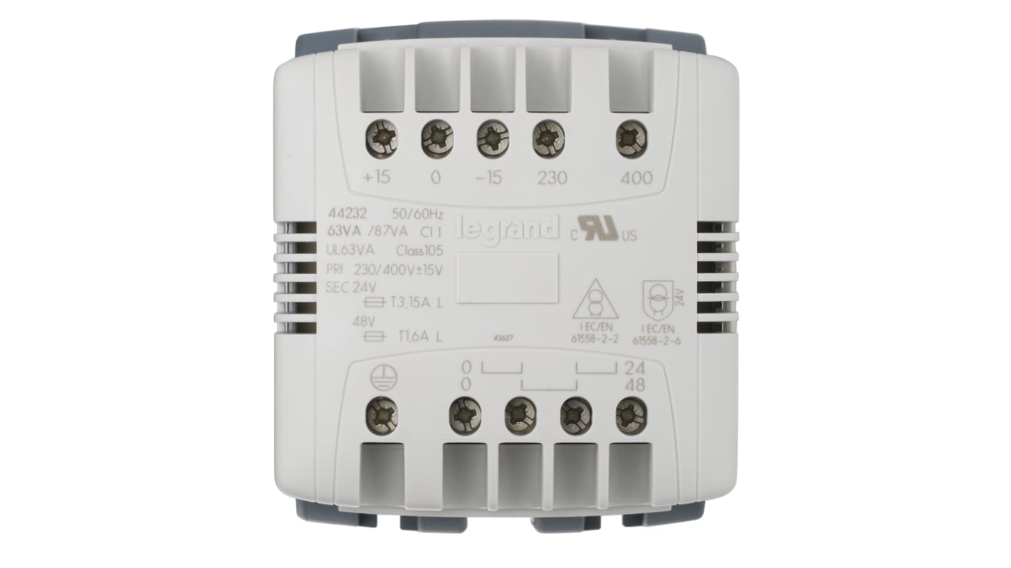 Legrand 63VA DIN Rail Transformer, 230V ac, 400V ac Primary, 24V ac Secondary