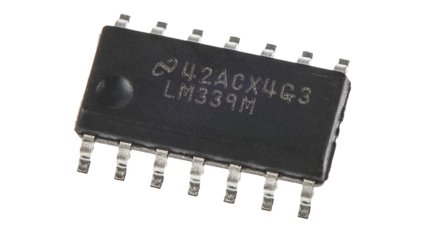 Texas Instruments 通用比较器芯片, SOIC, 贴片安装, 双/单电源, 4通道, 1.3μs响应