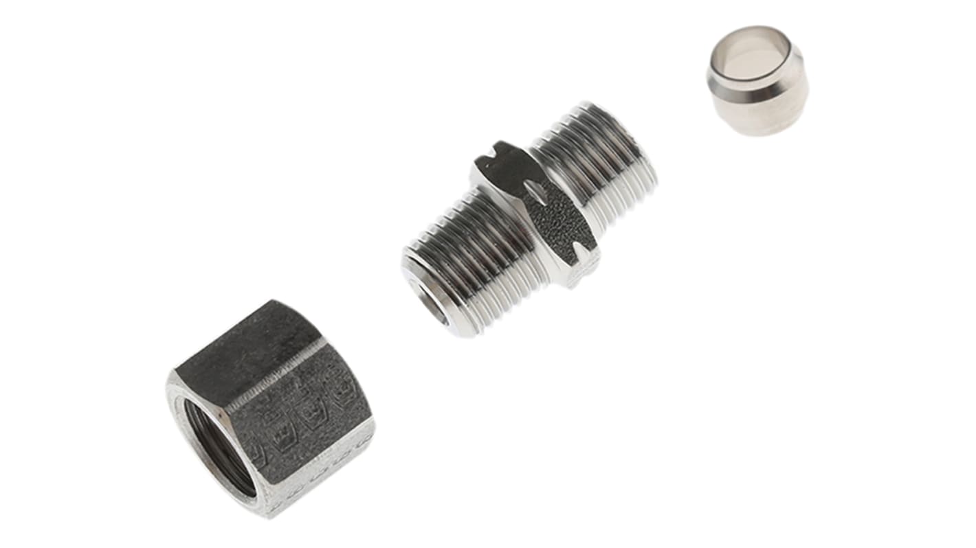 Legris LF3000 Series Straight Threaded Adaptor, NPT 1/8 Male to Push In 6 mm, Threaded-to-Tube Connection Style