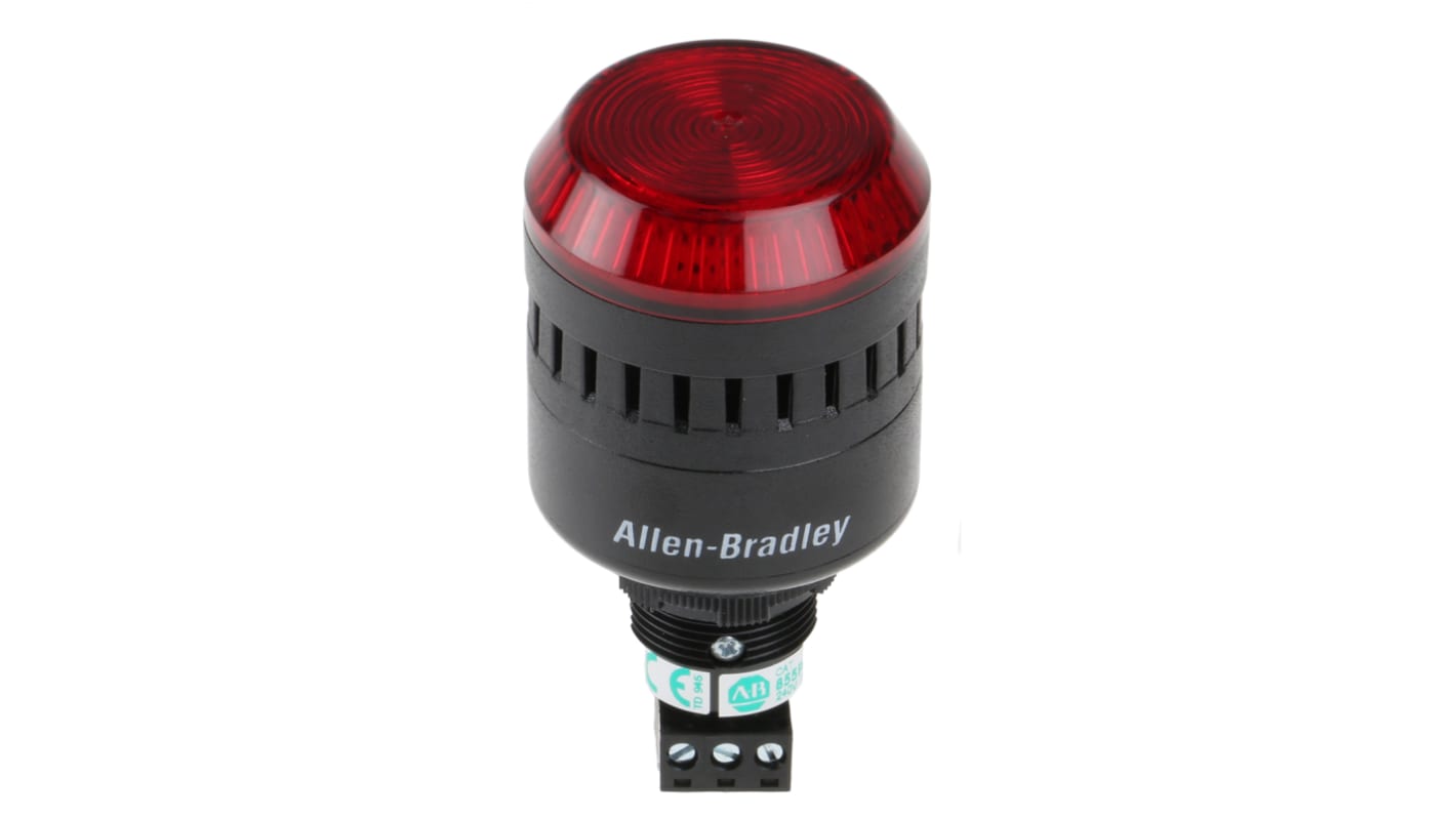 Indicator luminoso y acústico LED Allen Bradley 855PC, 240 Vac, Rojo, Intermitente, Constante, 98dB @ 1m, IP65