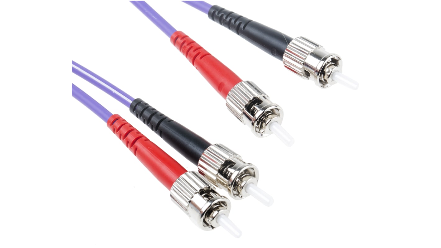 RS PRO ST to ST Duplex Multi Mode OM3 Fibre Optic Cable, 50/125μm, Purple, 5m