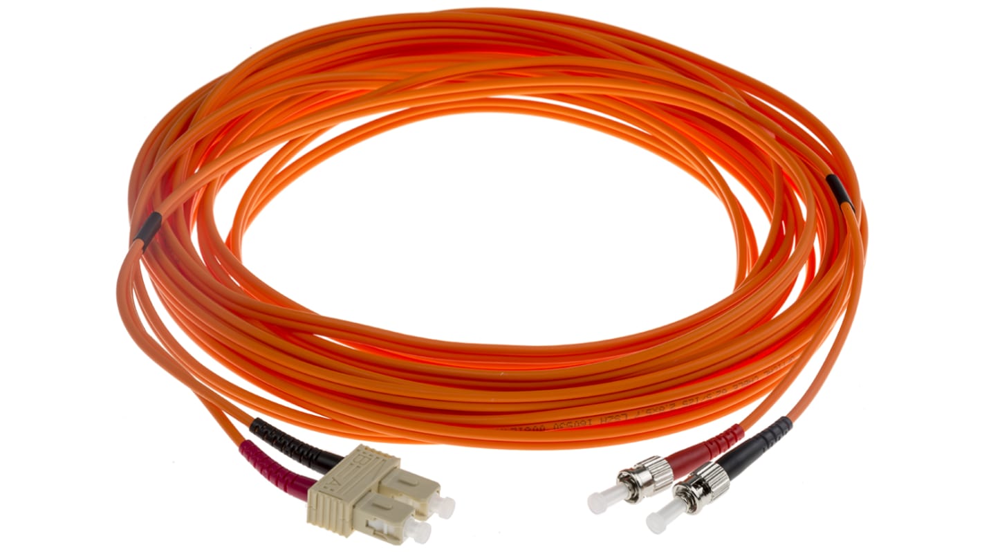 RS PRO ST to SC Duplex Multi Mode OM1 Fibre Optic Cable, 62.5/125μm, Orange, 10m