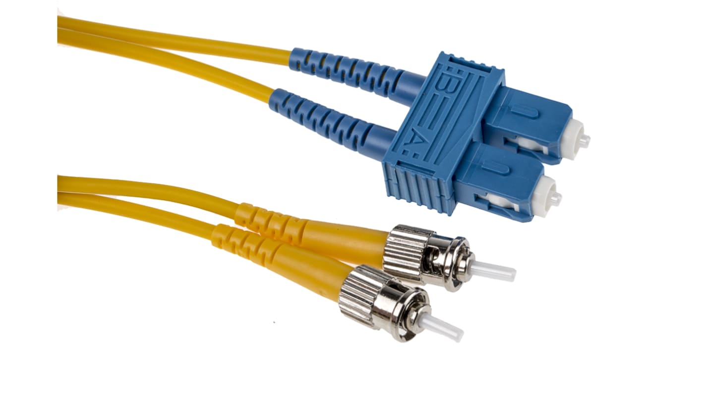 RS PRO SC to ST Duplex Single Mode OS1 Fibre Optic Cable, 9/125μm, Yellow, 1m