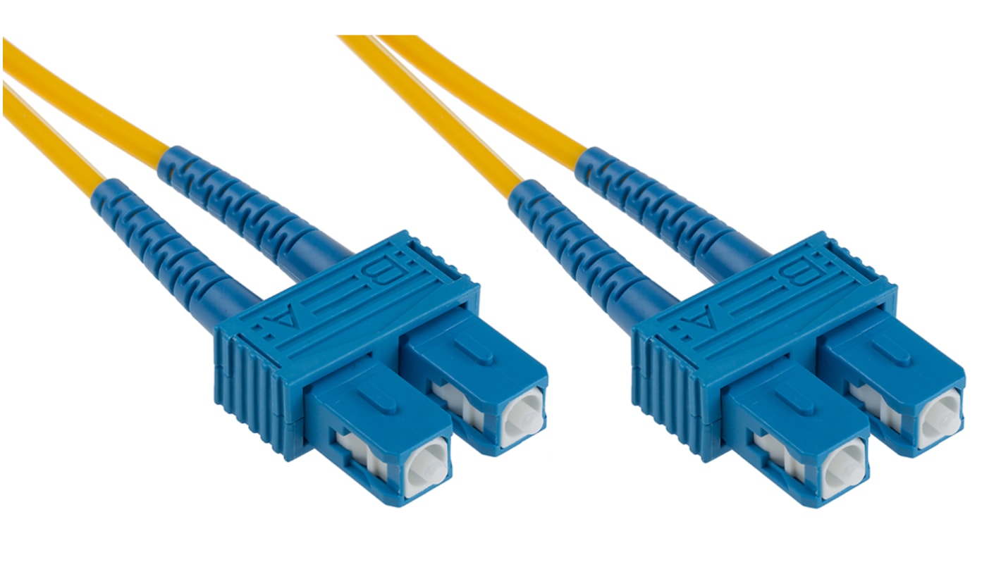 RS PRO SC to SC Duplex Single Mode OS1 Fibre Optic Cable, 9/125μm, Yellow, 5m