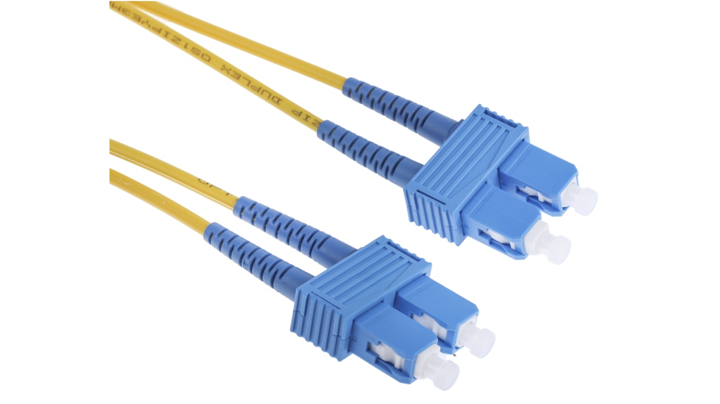 RS PRO SC to SC Duplex Single Mode OS1 Fibre Optic Cable, 9/125μm, Yellow, 1m