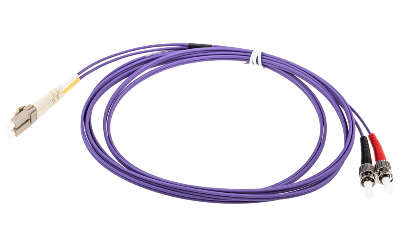 RS PRO LC to ST Duplex Multi Mode OM3 Fibre Optic Cable, 50/125μm, Purple, 3m