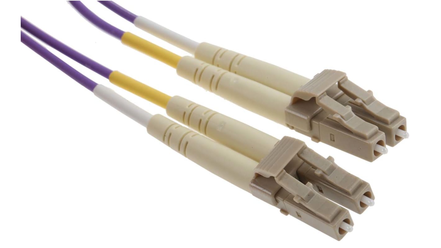 RS PRO LC to LC Duplex Multi Mode OM3 Fibre Optic Cable, 50/125μm, Purple, 5m