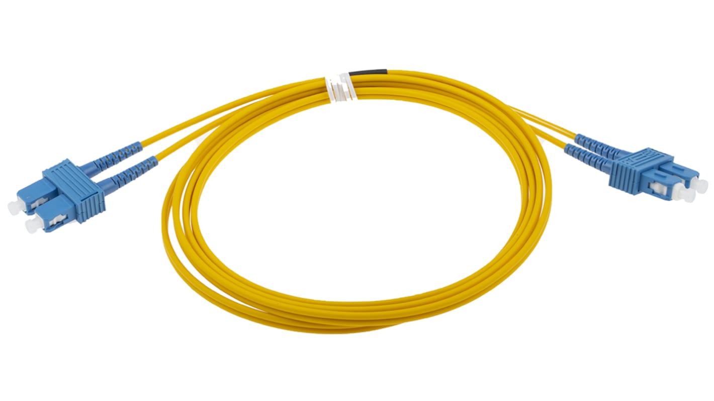 Cable de fibra óptica RS PRO OS1, con A: SC, con B: SC, long. 2m, funda de , funda libre de halógenos y bajo nivel de