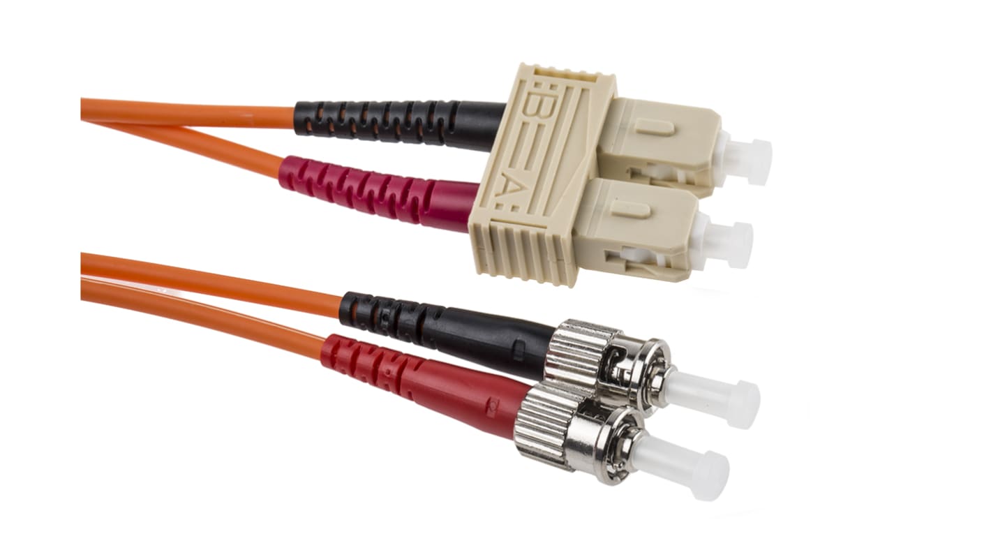 RS PRO ST to SC Duplex Multi Mode OM2 Fibre Optic Cable, 50/125μm, Orange, 1m