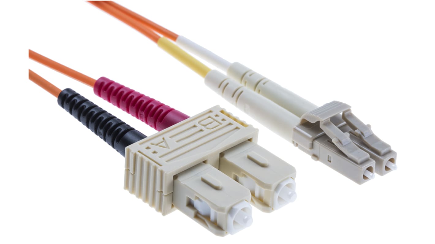 RS PRO LC to SC Duplex Multi Mode OM1 Fibre Optic Cable, 62.5/125μm, Orange, 2m