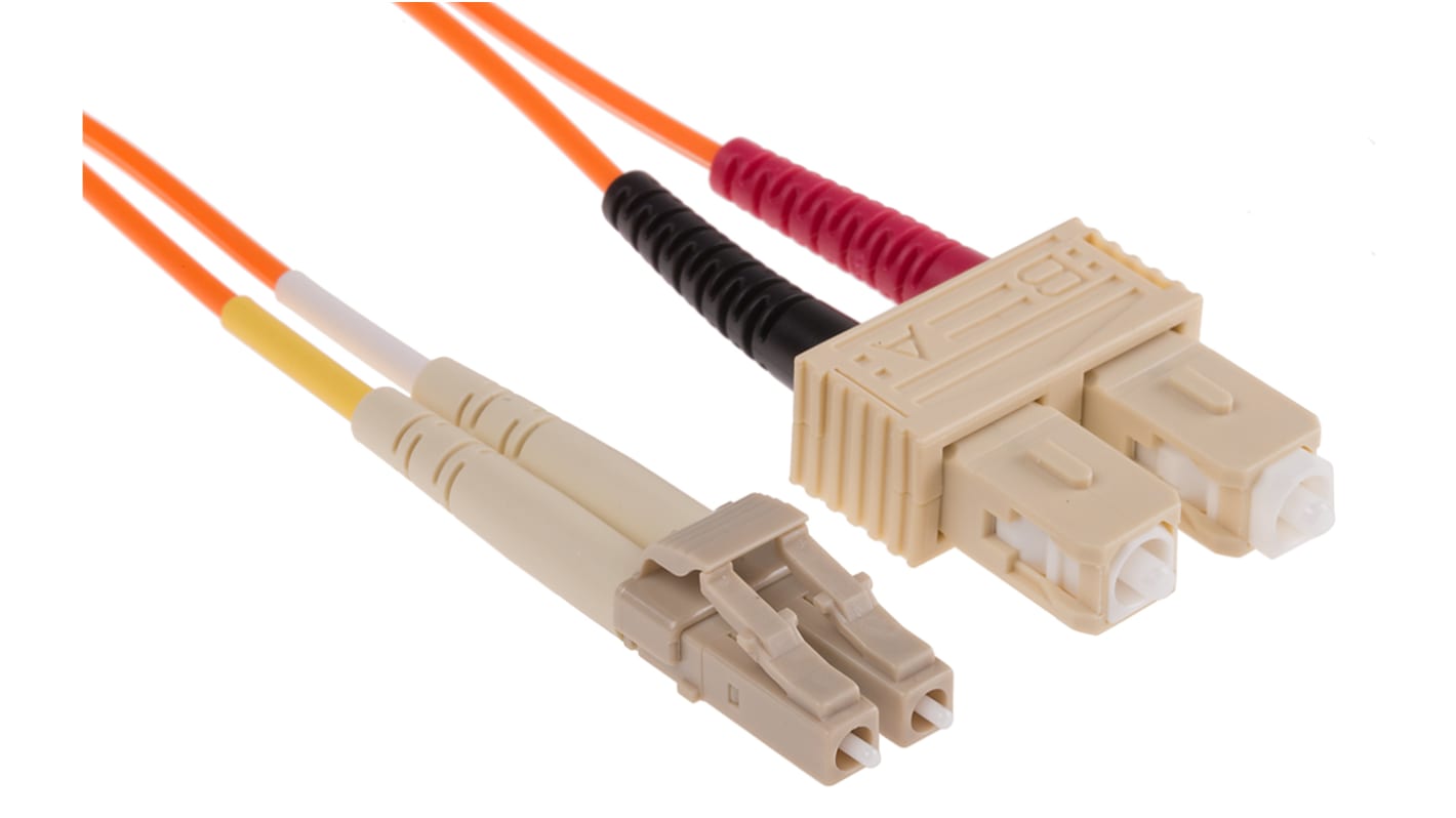 RS PRO LC to SC Duplex Multi Mode OM1 Fibre Optic Cable, 62.5/125μm, Orange, 10m