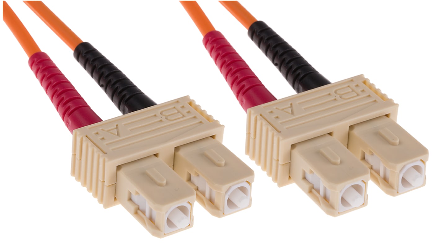 Cable de fibra óptica RS PRO OM2, con A: SC, con B: SC, long. 3m, funda de , funda libre de halógenos y bajo nivel de