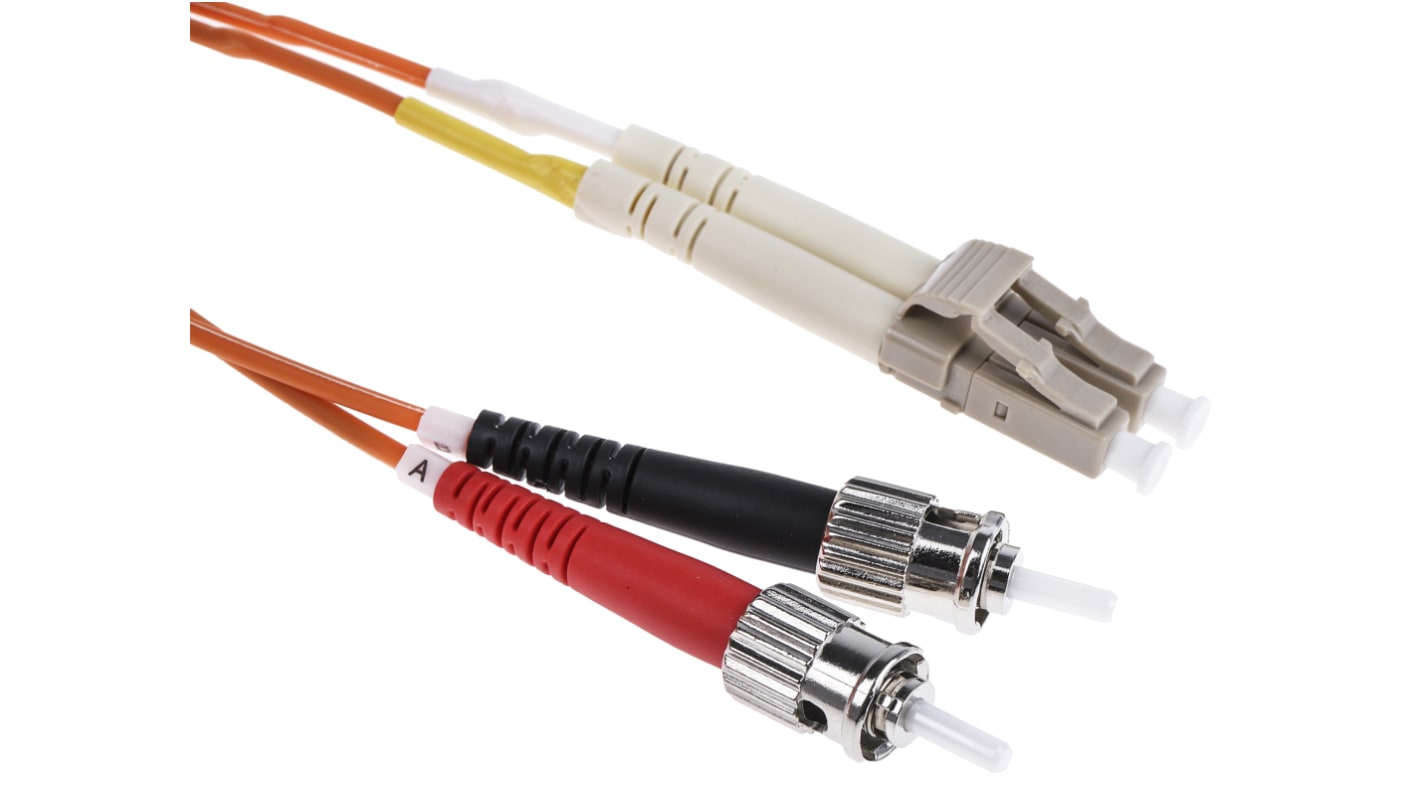 RS PRO LC to ST Duplex Multi Mode OM1 Fibre Optic Cable, 62.5/125μm, Orange, 1m