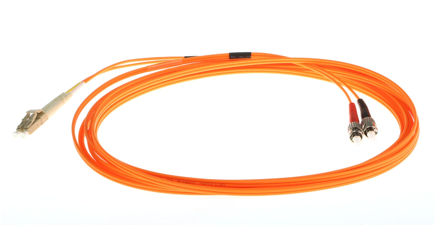 RS PRO LC to ST Simplex Multi Mode OM1 Fibre Optic Cable, 62.5/125μm, Orange, 5m