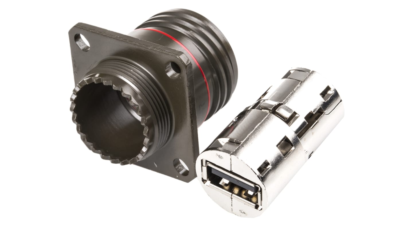 Amphenol Socapex Straight, Panel Mount, Socket- Single Port Type A 2.0 IP68 USB Connector