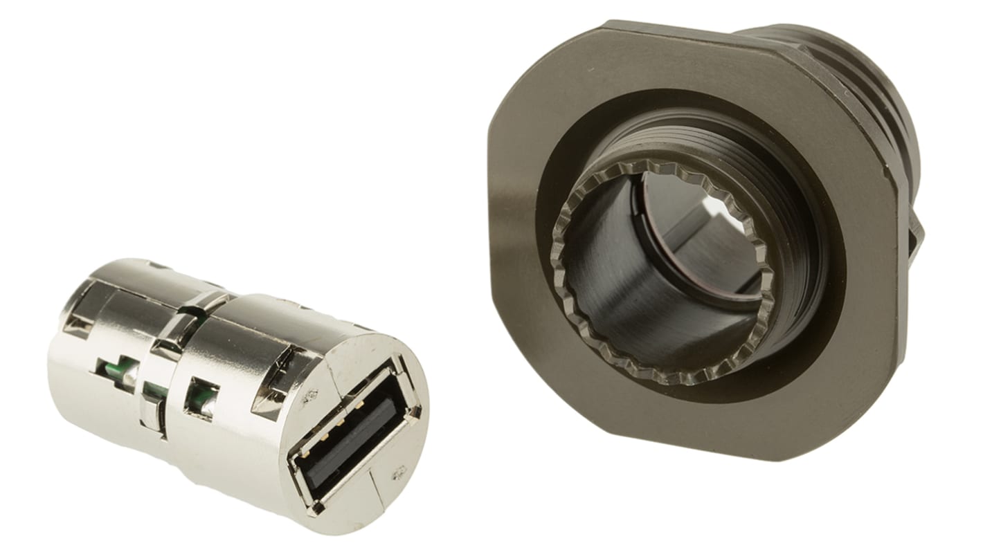 Amphenol Socapex Straight, Jam Nut, Socket- Single Port Type A 2.0 IP68 USB Connector