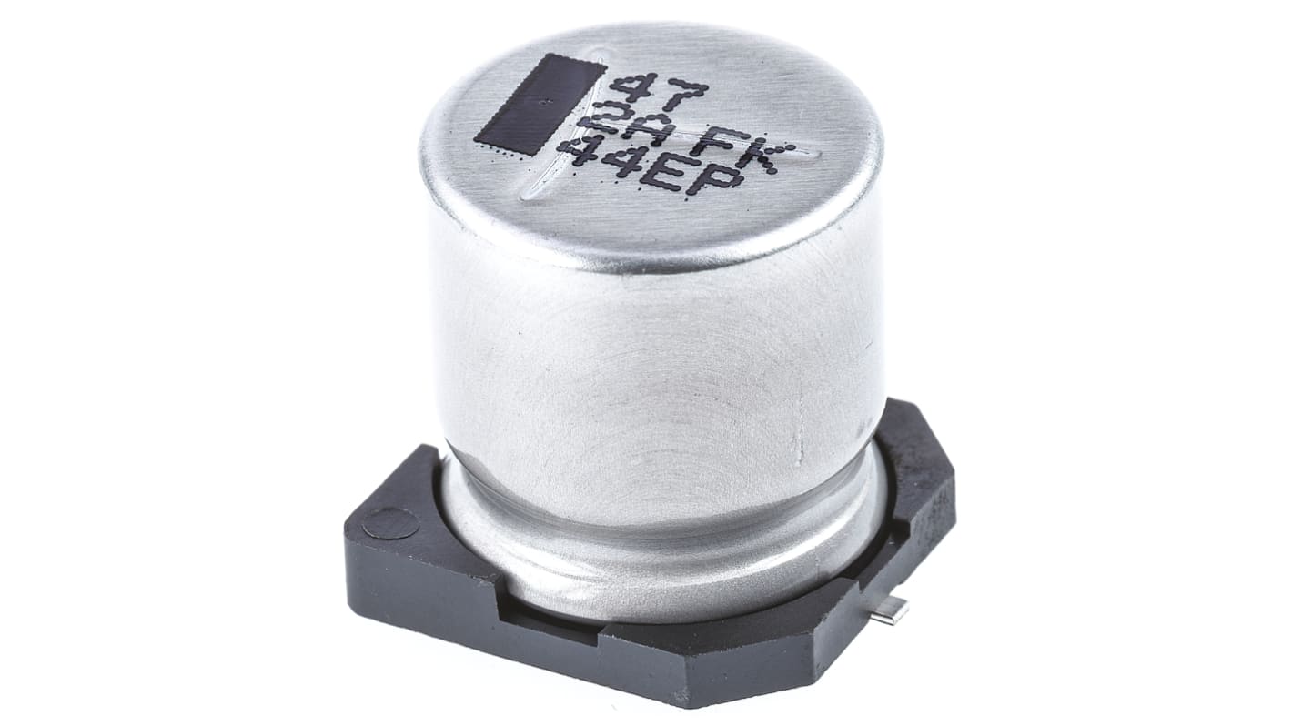 Condensador electrolítico Panasonic serie FK SMD, 47μF, ±20%, 100V dc, mont. SMD, 12.5 (Dia.) x 13.5mm