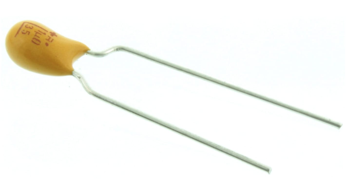 AVX 直插二氧化锰钽电容, 1μF, 35V 直流, ±20%容差, 4.5 (Dia.) x 8.5mm, TAP系列