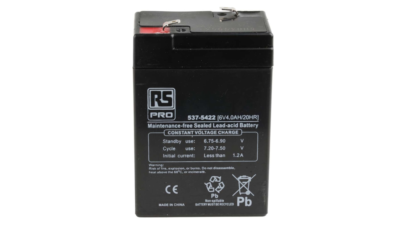 RS PRO 6V T1 Sealed Lead Acid Battery, 4Ah