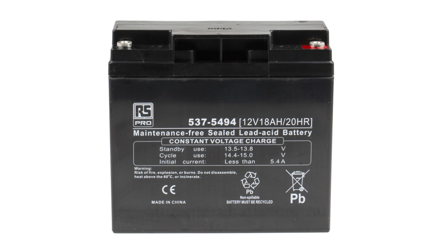 RS PRO 12V T12 Sealed Lead Acid Battery, 18Ah