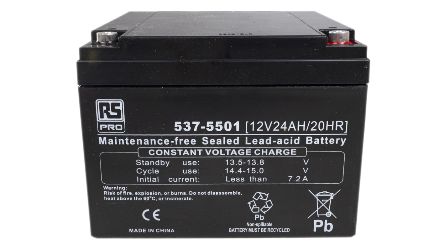 RS PRO 12V T12 Sealed Lead Acid Battery, 24Ah