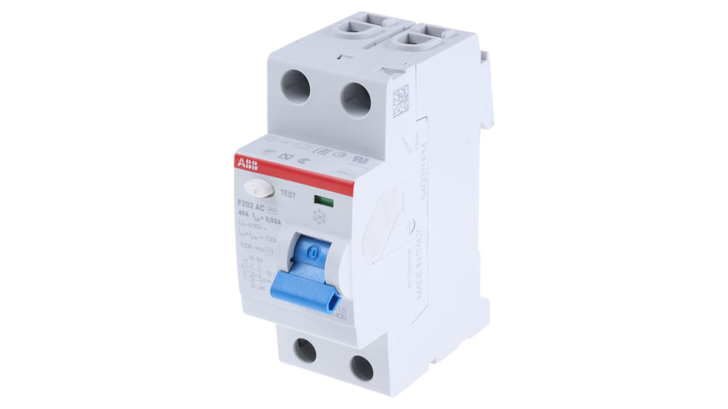 RCCB ABB F200, 2P, 40A, sensibilità 30mA, Tipo AC