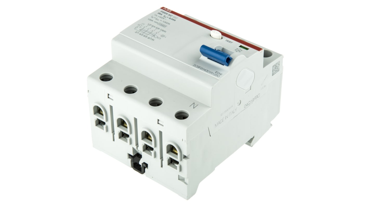 ABB F200 RCCB, 25A, 4 Pole, 30mA, Type AC