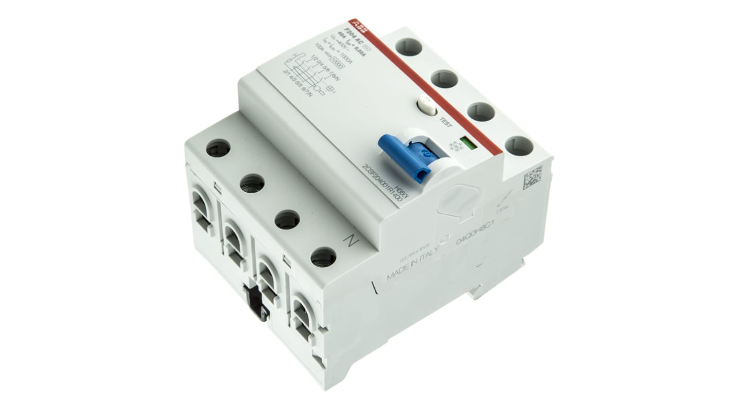 ABB F200 RCCB, 40A, 4 Pole, 30mA, Type AC