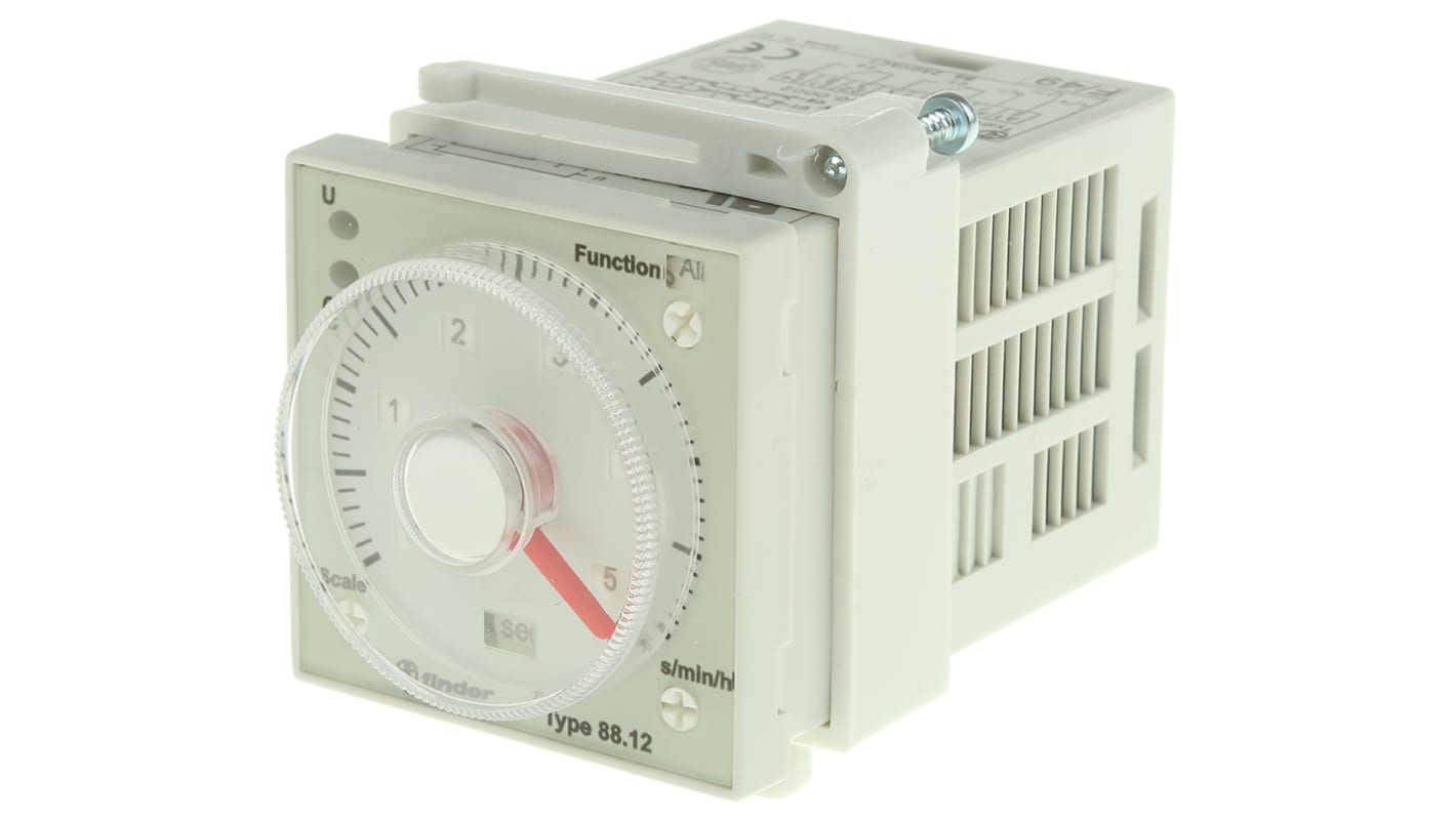 Finder 88 Series Series Panel Mount Timer Relay, 24 → 230V ac/dc, 2-Contact, 0.05-10 min, 0.05-10h, DPDT