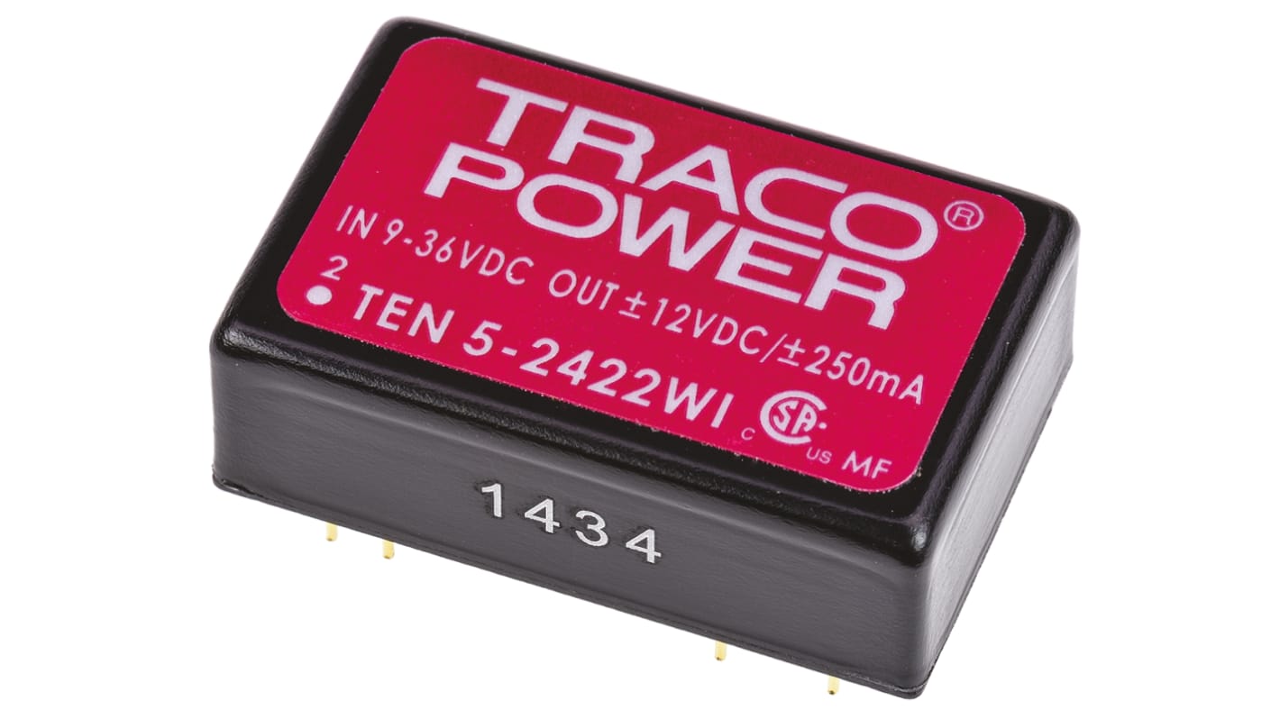 TRACOPOWER TEN 5WI DC-DC Converter, ±12V dc/ ±250mA Output, 9 → 36 V dc Input, 6W, Through Hole, +85°C Max Temp