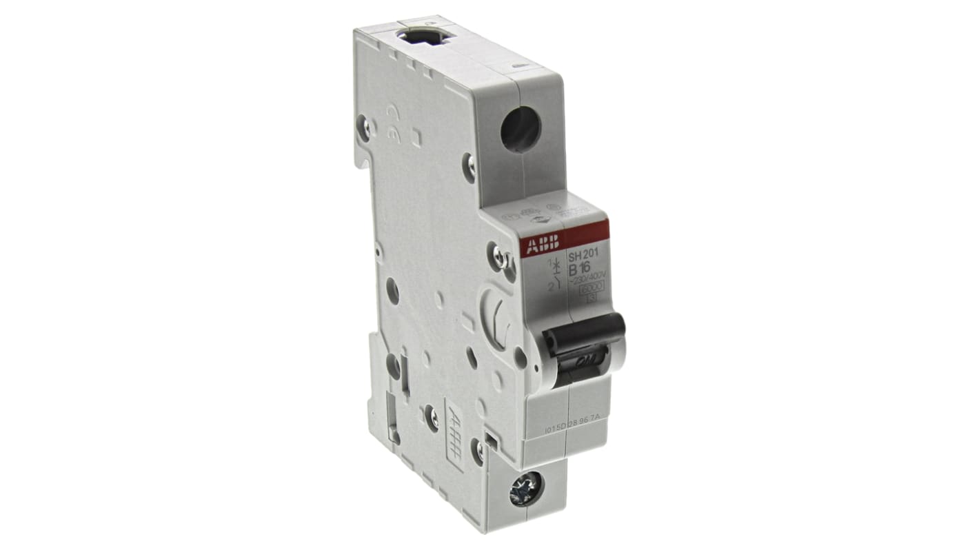 ABB B型MCB, 1极, 6 kA分断, 16A, 440VAC, 60VDC, SH200系列 SH201-B16