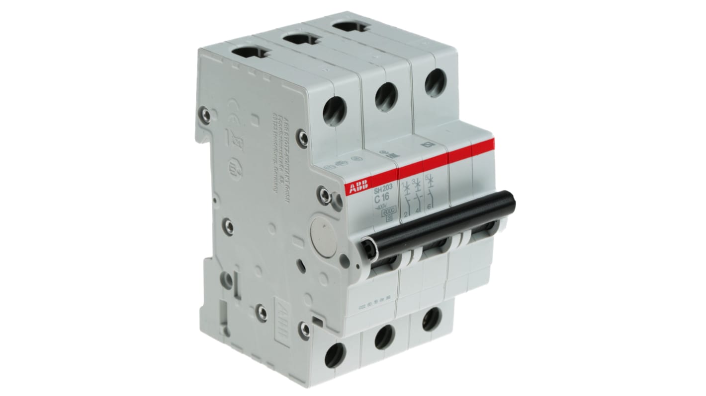 ABB SH200 MCB Leitungsschutzschalter Typ C, Pol 3 16A 440V, Abschaltvermögen 6 kA Compact Home DIN-Schienen-Montage