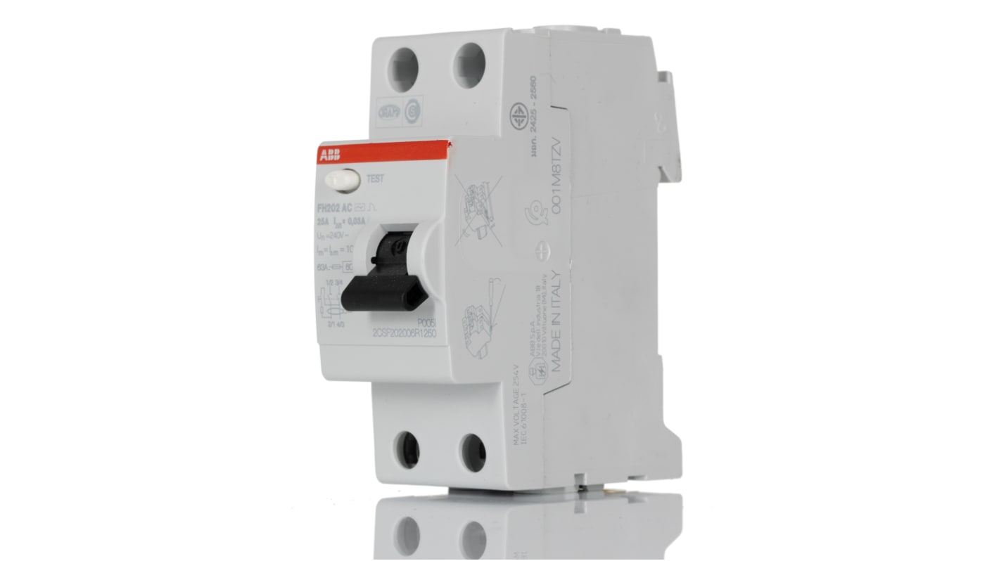 ABB FH200 RCCB, 25A, 2 Pole, 30mA, Type AC, 230V