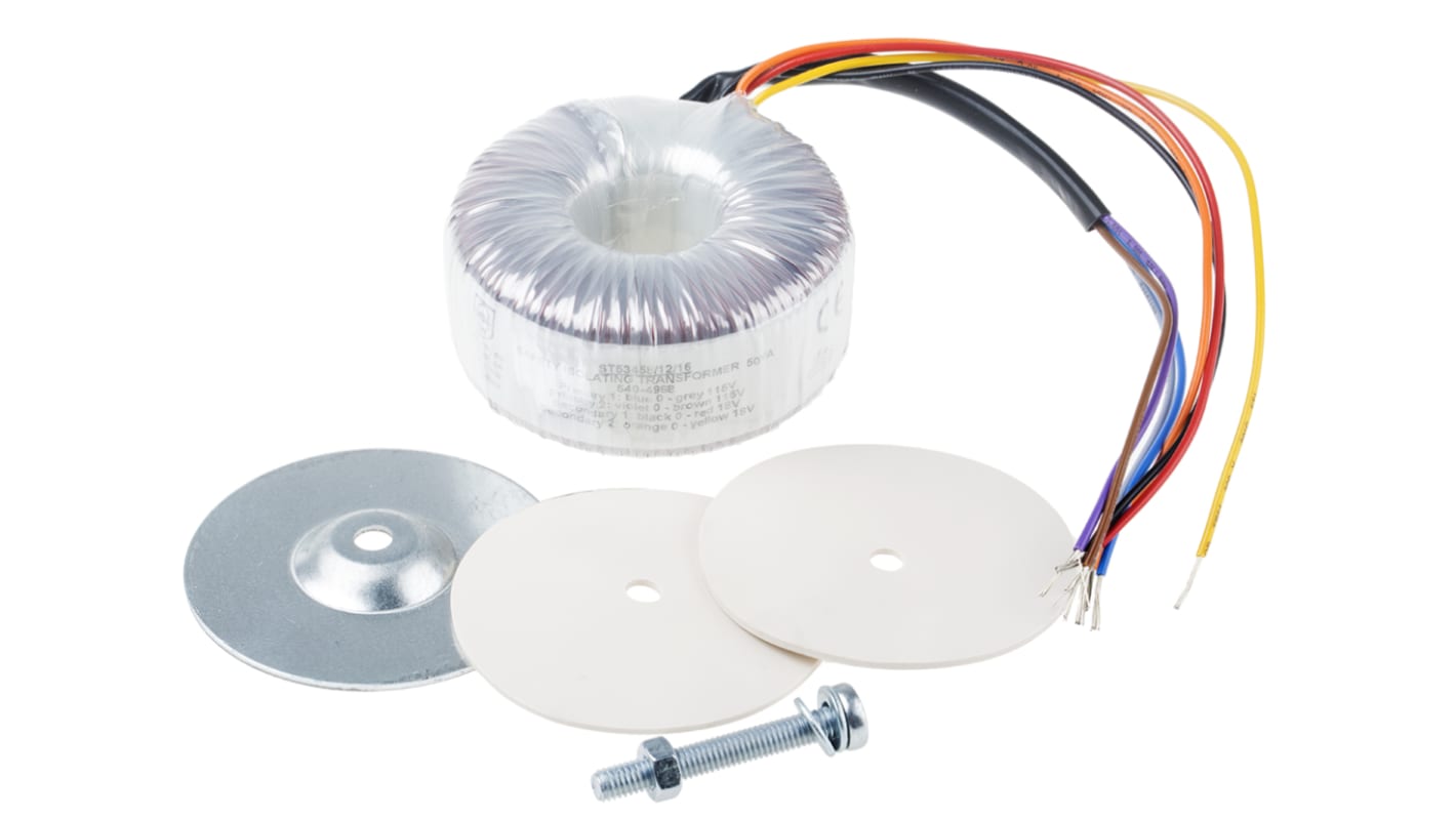 Transformador toroidal RS PRO, Tensión 2 x 18V ac, Potencia 50VA, 2 salidas