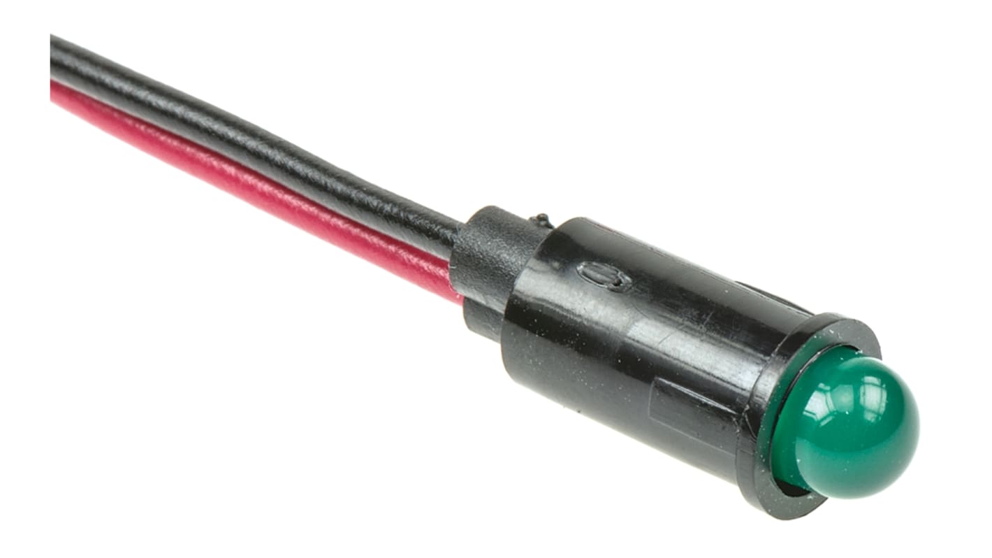 Voyant LED lumineux  Vert Dialight, dia. 6.4mm, 5V c.c.