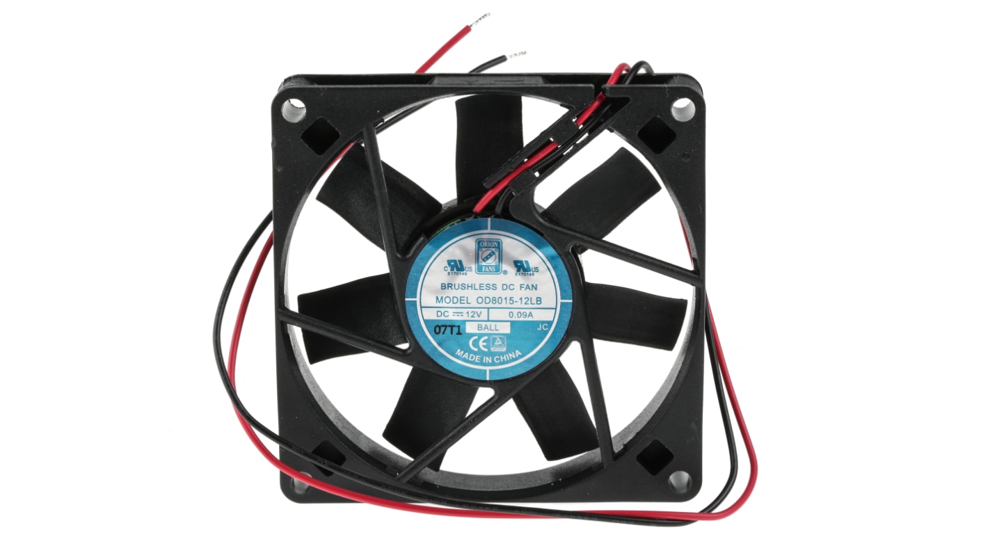 RS PRO Axial Fan, 12 V dc, DC Operation, 34m³/h, 1.1W, 90mA Max, 80 x 80 x 15mm