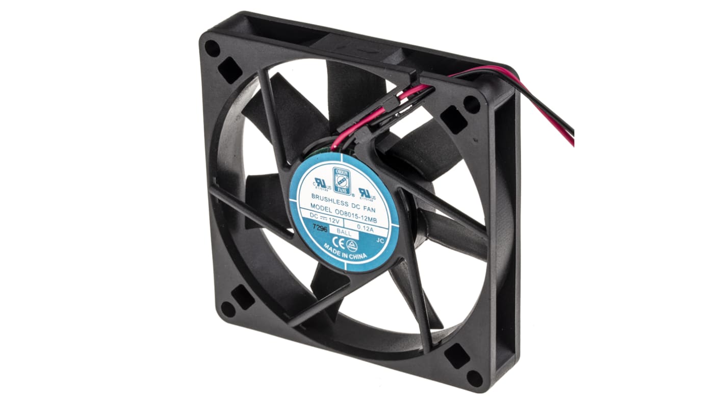 RS PRO Axial Fan, 12 V dc, DC Operation, 39.1m³/h, 1.8W, 120mA Max, 80 x 80 x 15mm