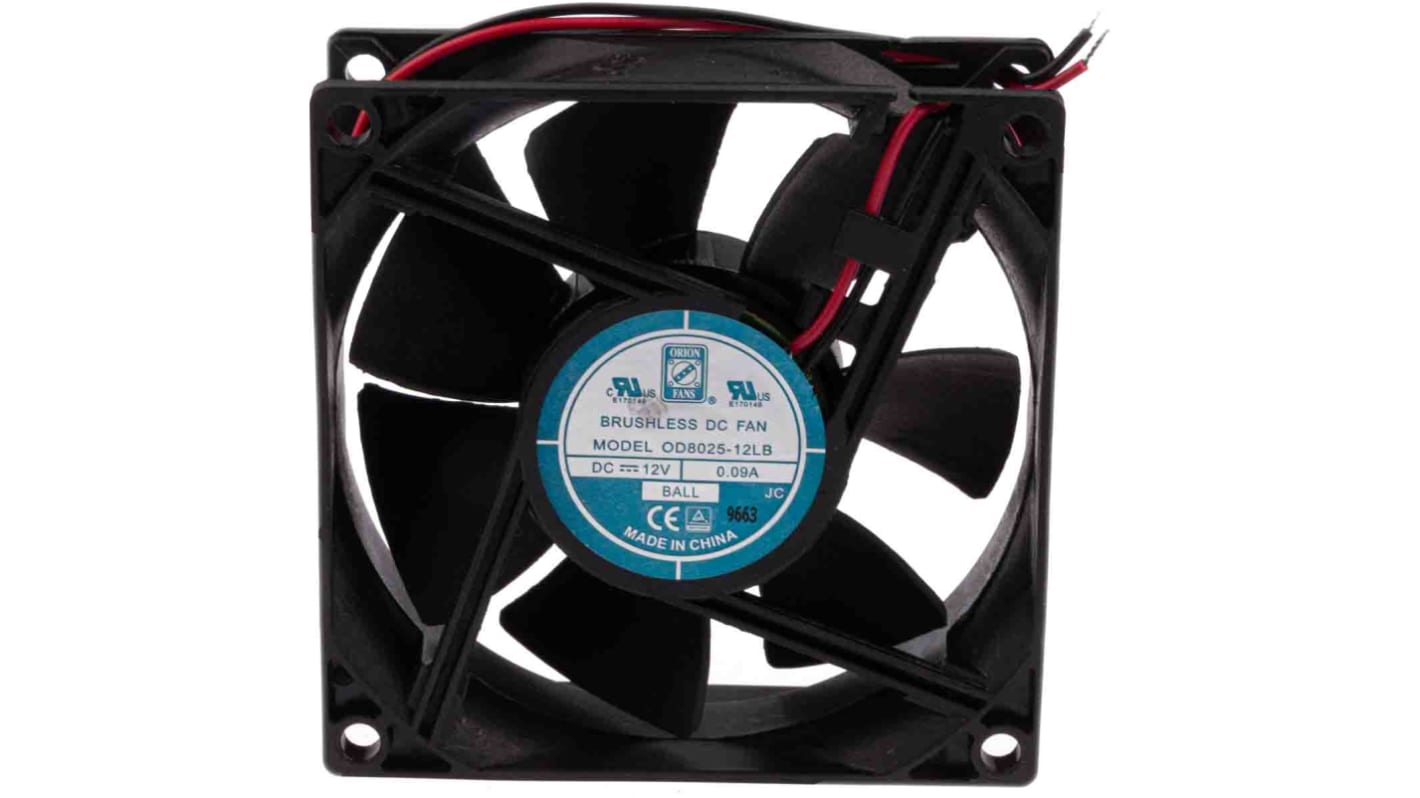 RS PRO Axial Fan, 12 V dc, DC Operation, 26cfm, 960mW, 90mA Max, 80 x 80 x 25mm