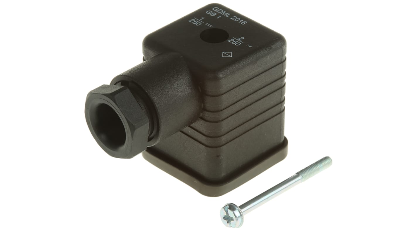 Connecteur pour électrovanne, Femelle, 2P+E, Montage type Screw Down 1A, 250 V, série GDML, M16, IP65