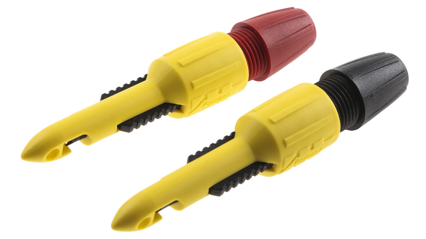 Puntale a uncino Pomona, 1A, presa da 4mm, L. 102mm, col. Nero/rosso